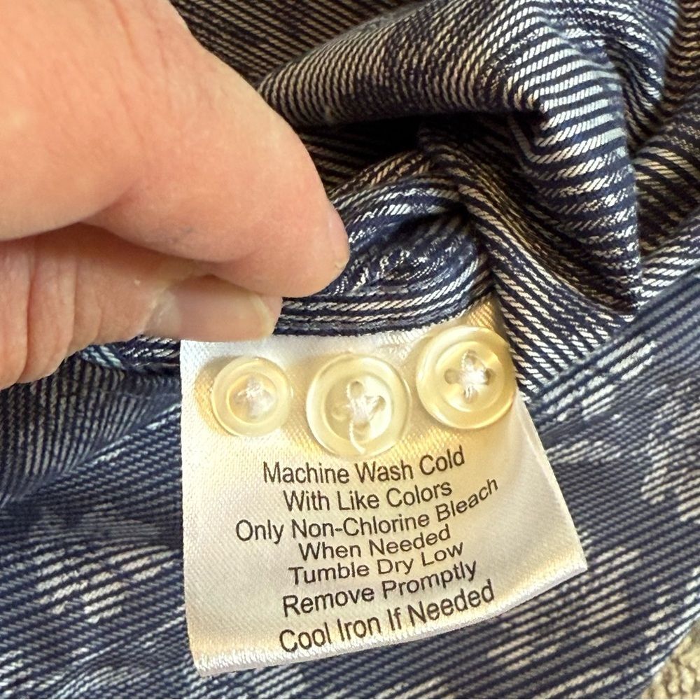 Egara Blue Striped Floral Print Casual Button Up Shirt Flip Cuffs Size XXL - Picture 7 of 7